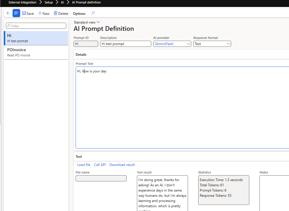 AI prompt definition form