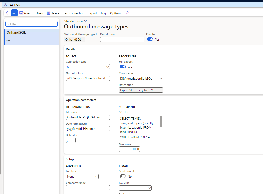 Bulk outbound message type setup