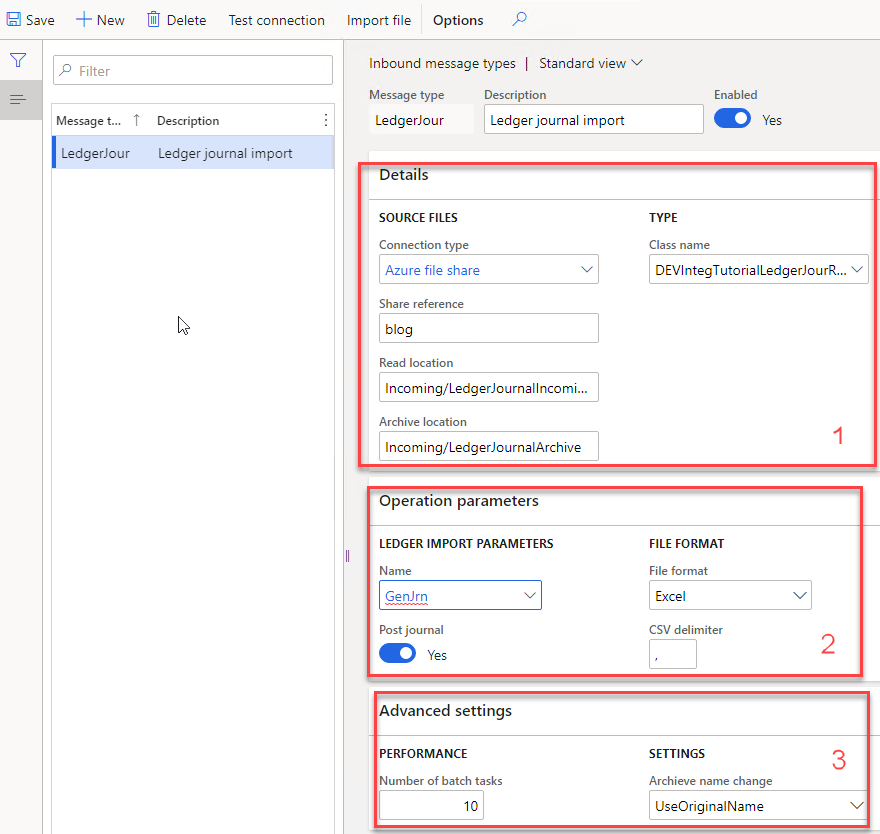 Inbound message type setup