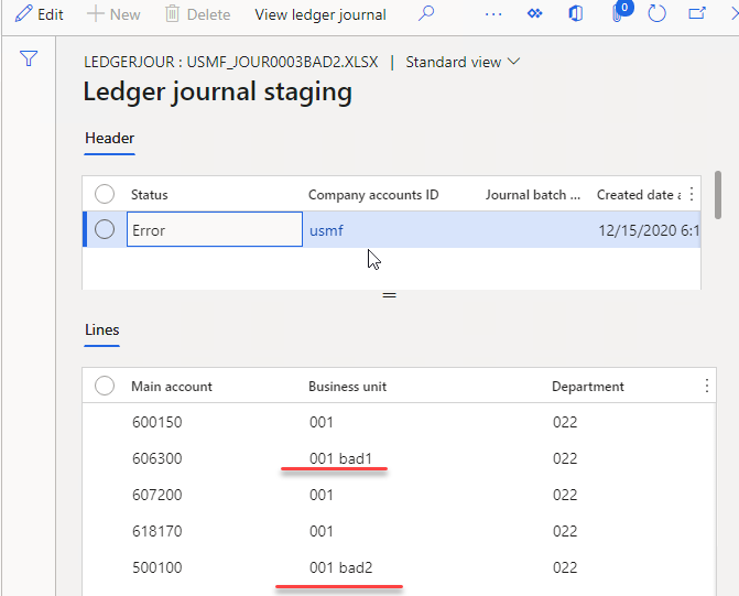 Staging data behind a failed message