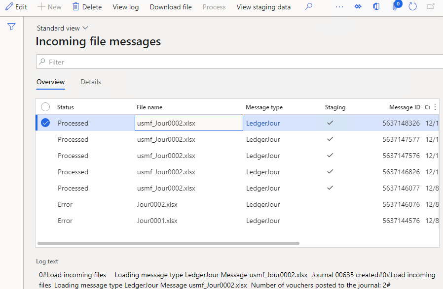 Incoming messages form