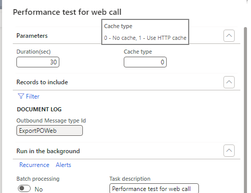Performance test operation