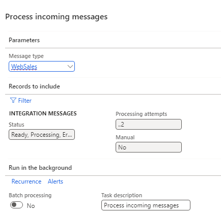 Process incoming messages dialog