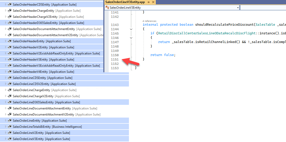 Sales order line entity versions in the Application Suite